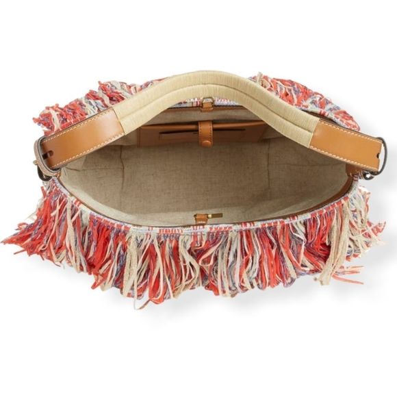 TORY BURCH Red/Blue Fringe "Frayed Tweed" Hobo 2016 Runway Bag - Picture 7 of 16